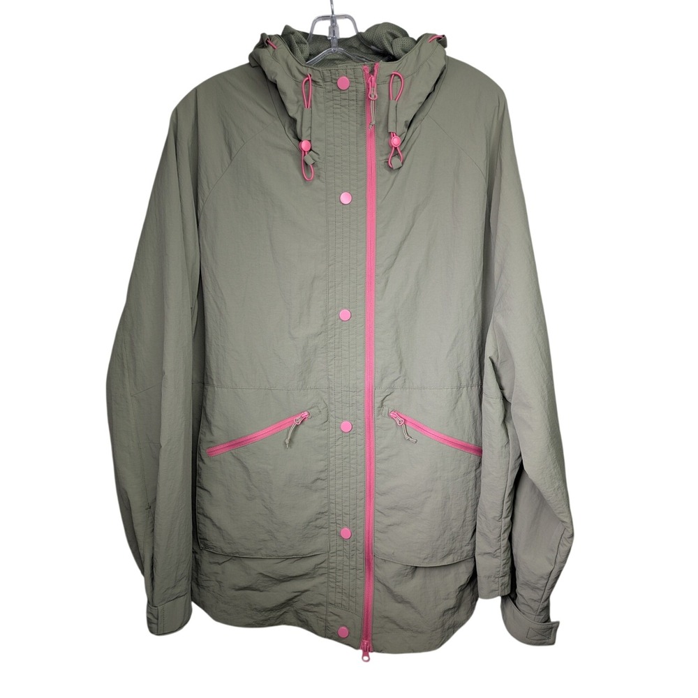 LIV Outdoor Womens XL Sage Green Pink Trim Hooded Windbreaker Jacket Mesh Lined